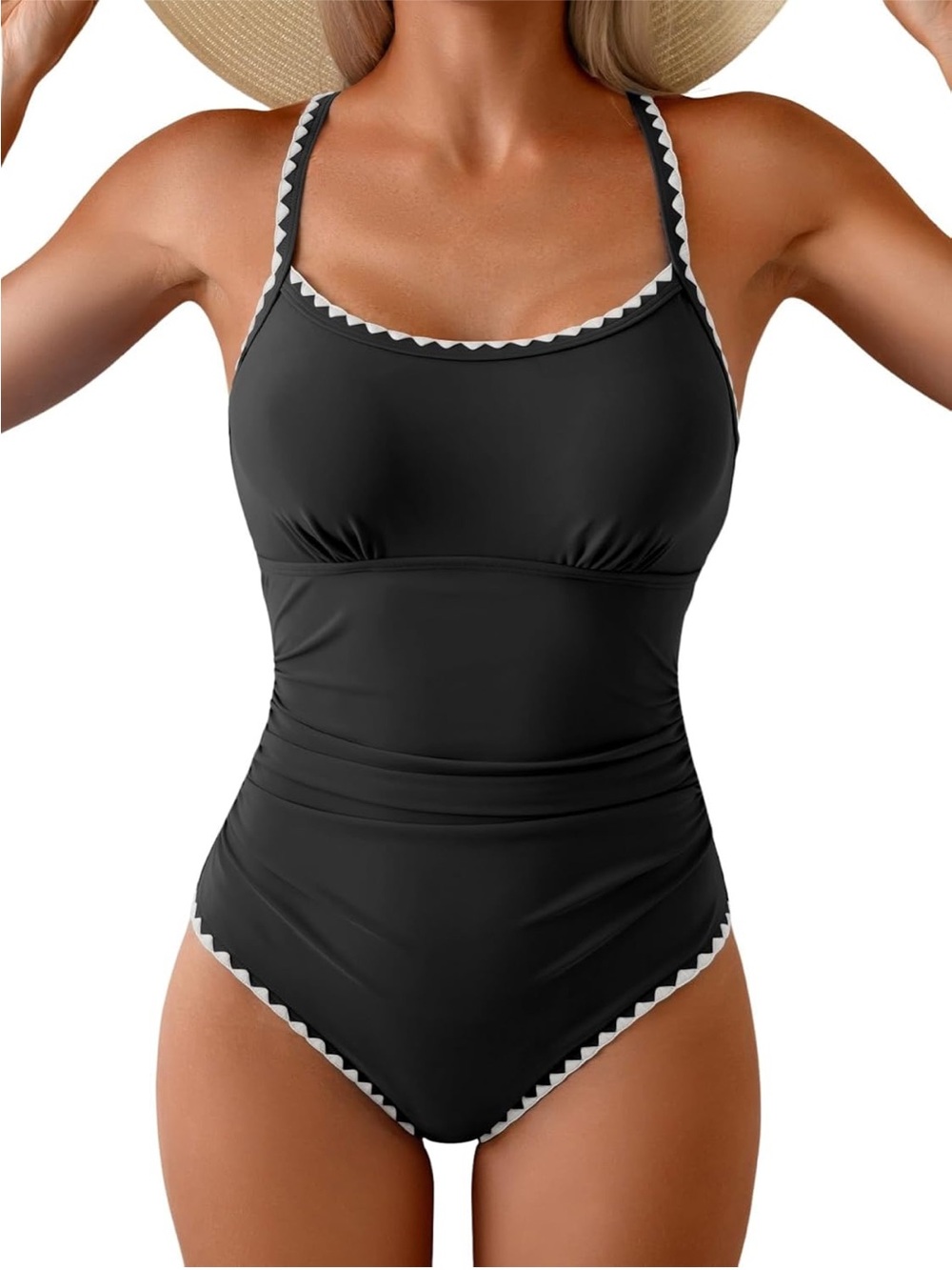 Black One-Piece Women's Swimsuit with Contrast Trim